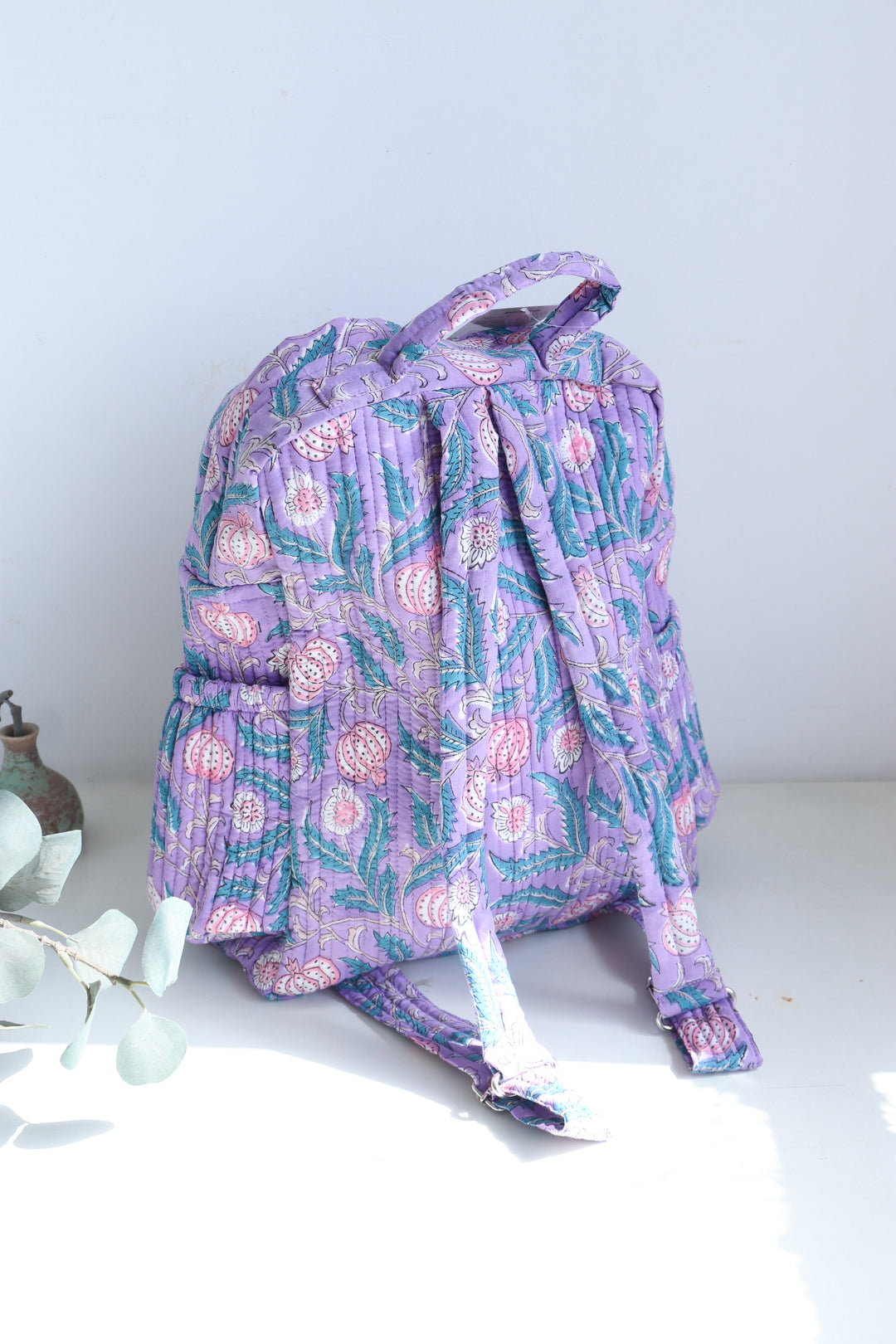 Personalized Kids Quilted block print toddler back pack - Purple Floral