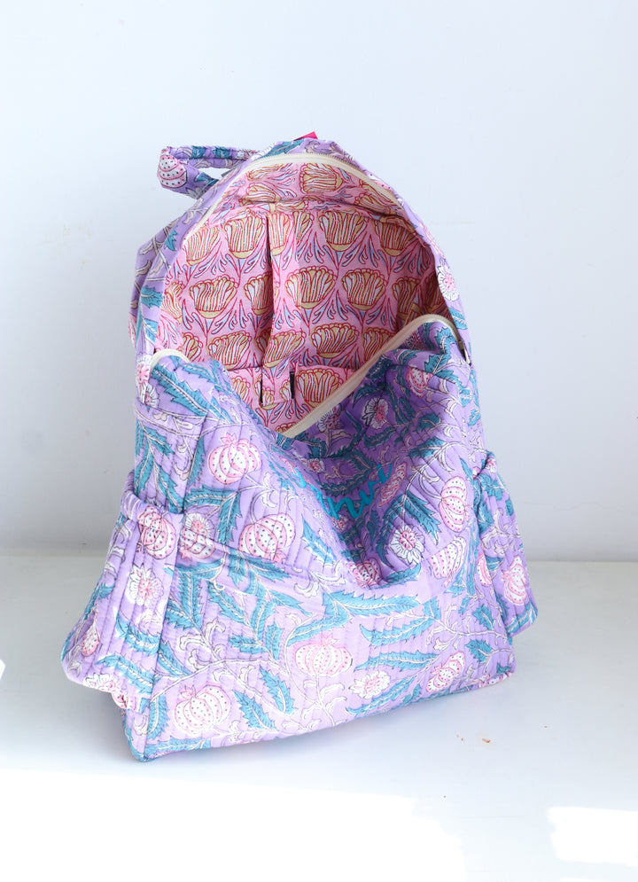 Personalized Kids Quilted block print toddler back pack - Purple Floral