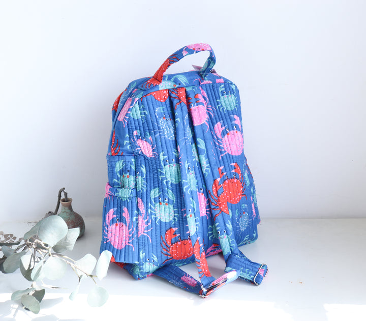Personalized Kids Quilted block print toddler back pack - Blue Crabs