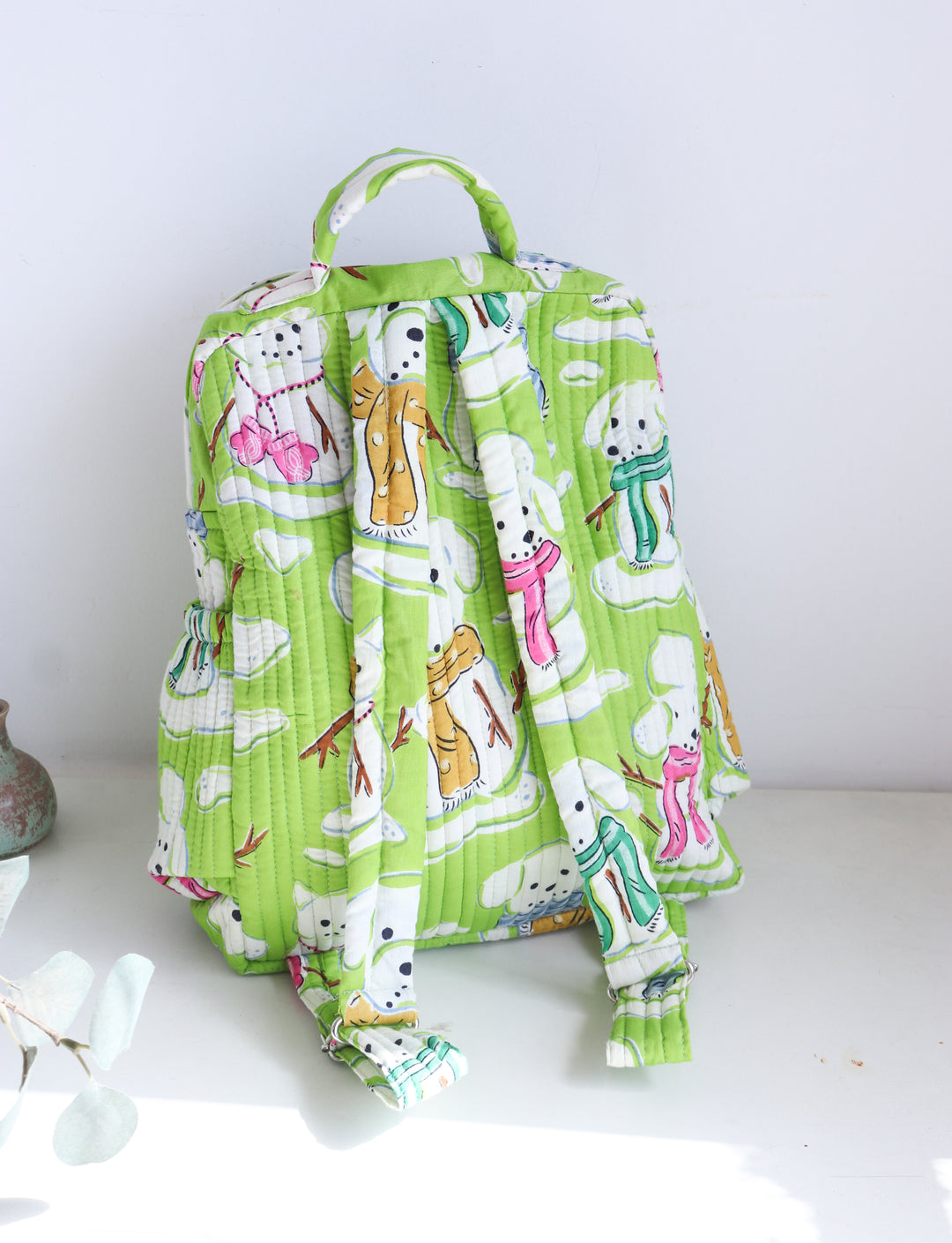 Personalized Kids Quilted block print toddler back pack - Green Snow Dogs