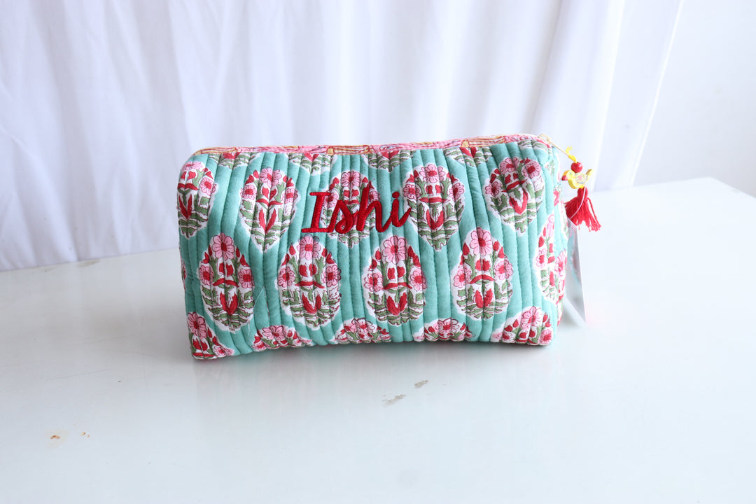 Personalised Tote &amp; Pouch Gift Set - Block Print Turquoise