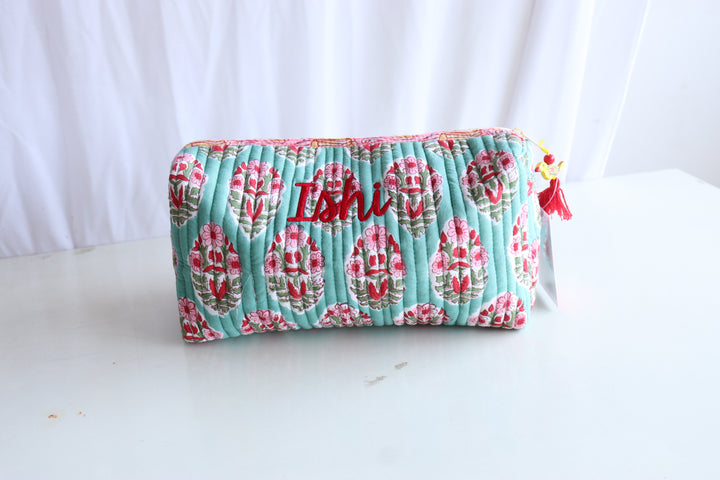 Personalised Tote &amp; Pouch Gift Set - Block Print Turquoise