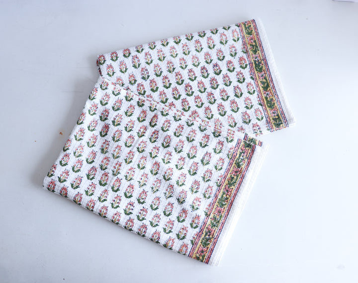 Set of 2 waffle kitchen towels - Block print dish towels - Tiny Peach Flowers