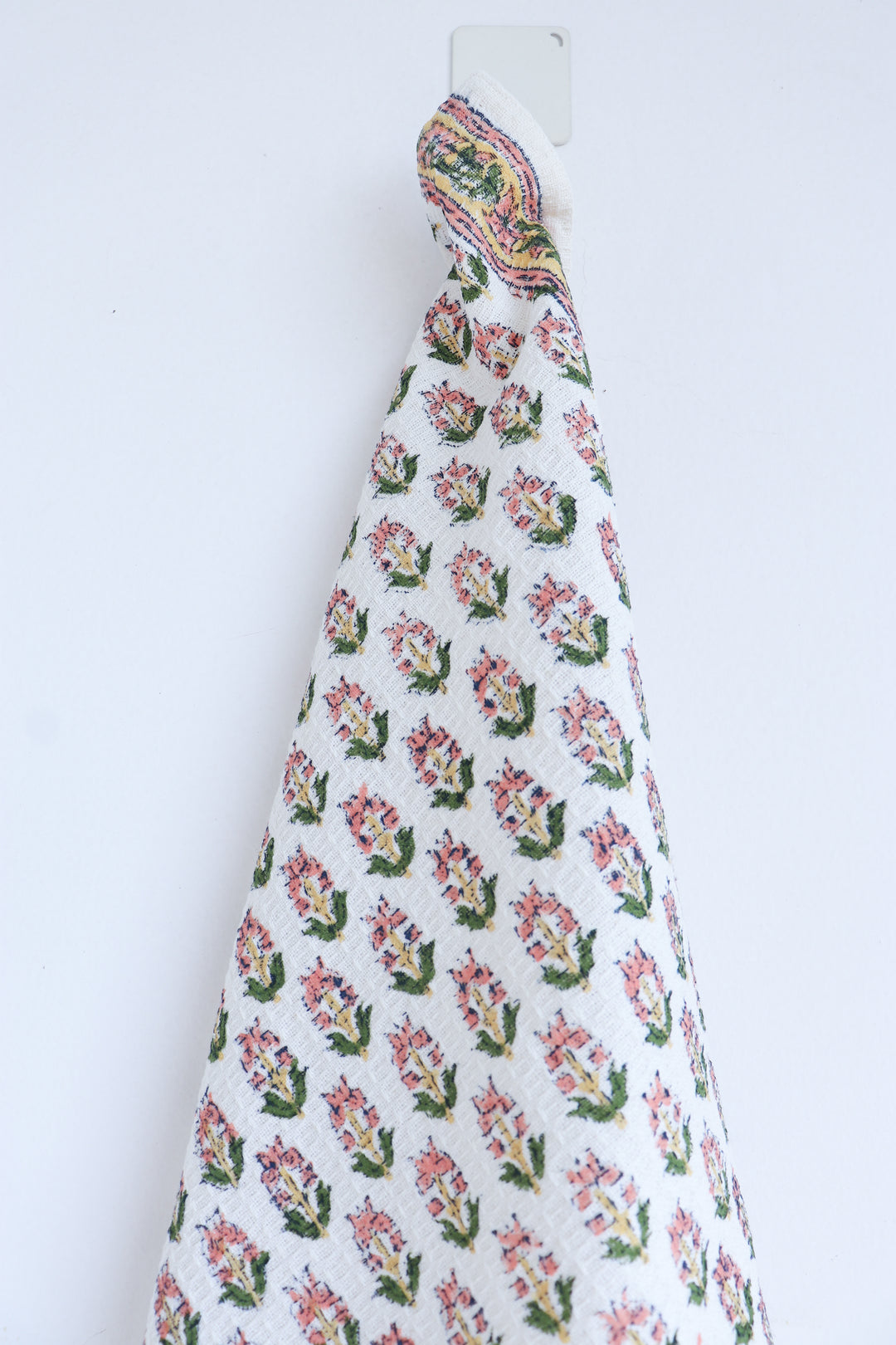 Set of 2 waffle kitchen towels - Block print dish towels - Tiny Peach Flowers