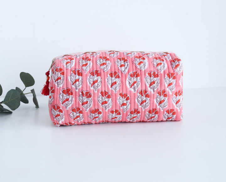 Block print make up bags - Set of 3 - Peach & Pink