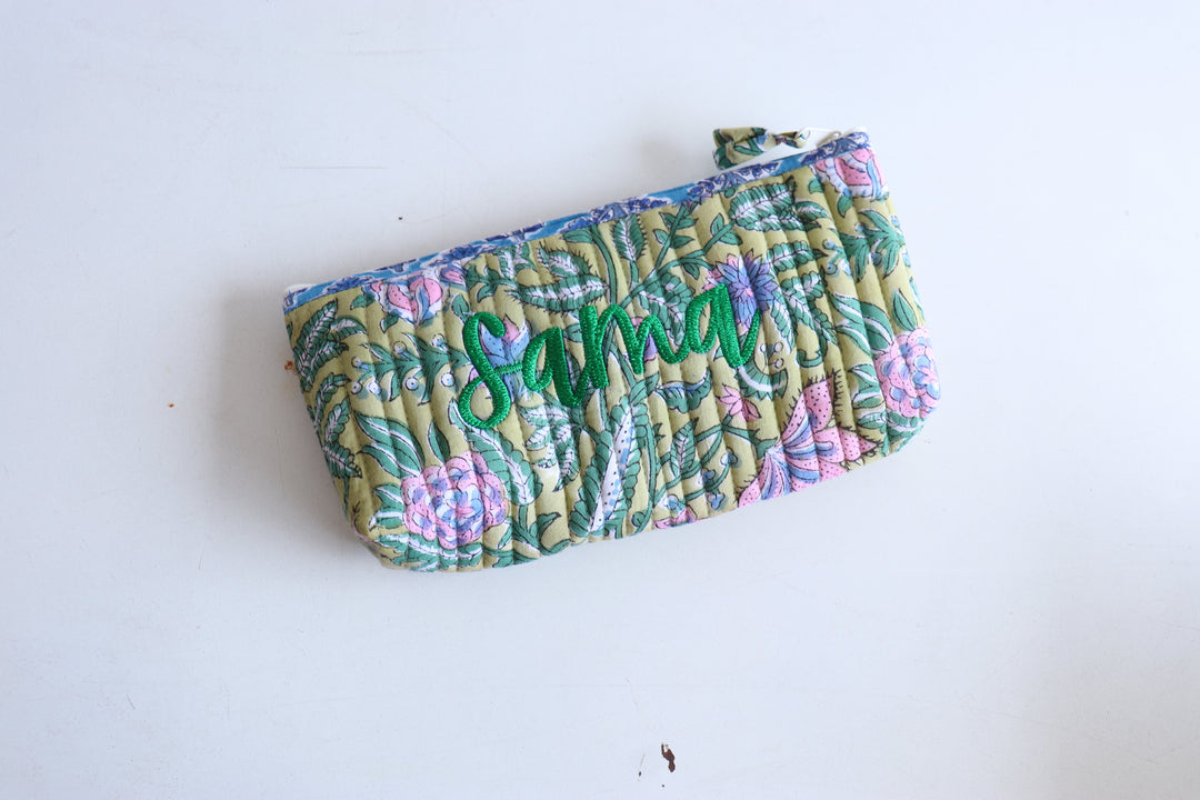Set of 5 Personalised Tote &amp; Pouch Gift Set - Green Floral
