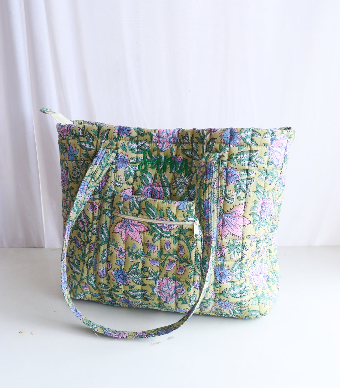 Personalised Tote &amp; Pouch Gift Set - Block Print Green