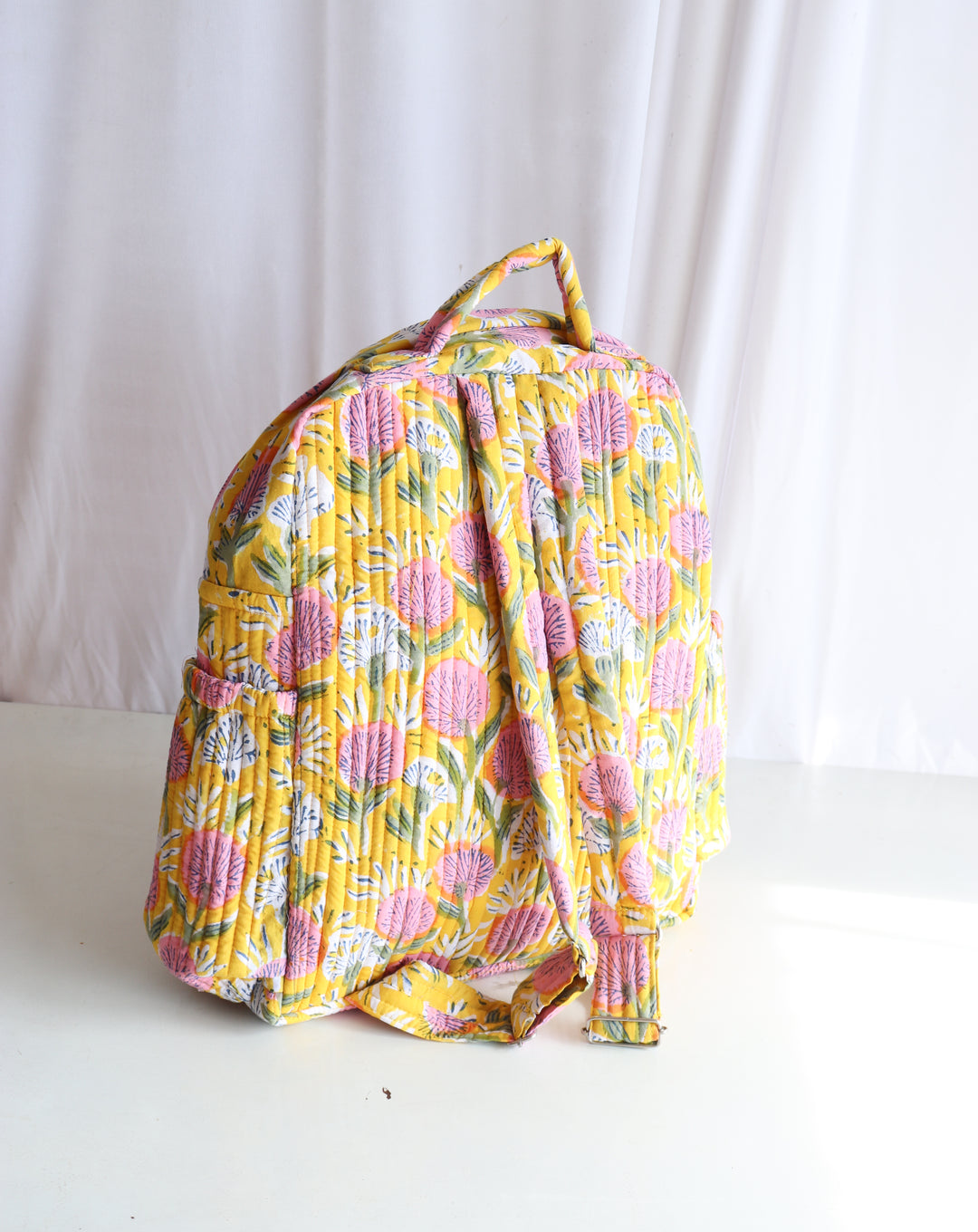 Personalized Kids Quilted block print toddler back pack - Bright Yellow Floral