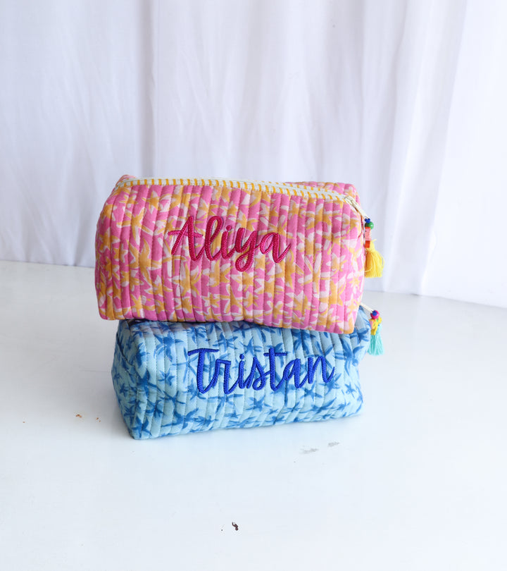 Personalized Medium Quilted Pouches – Siblings Gift Set (Set of 2) - Custom name