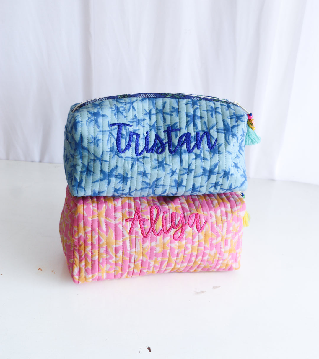 Personalized Medium Quilted Pouches – Siblings Gift Set (Set of 2) - Custom name