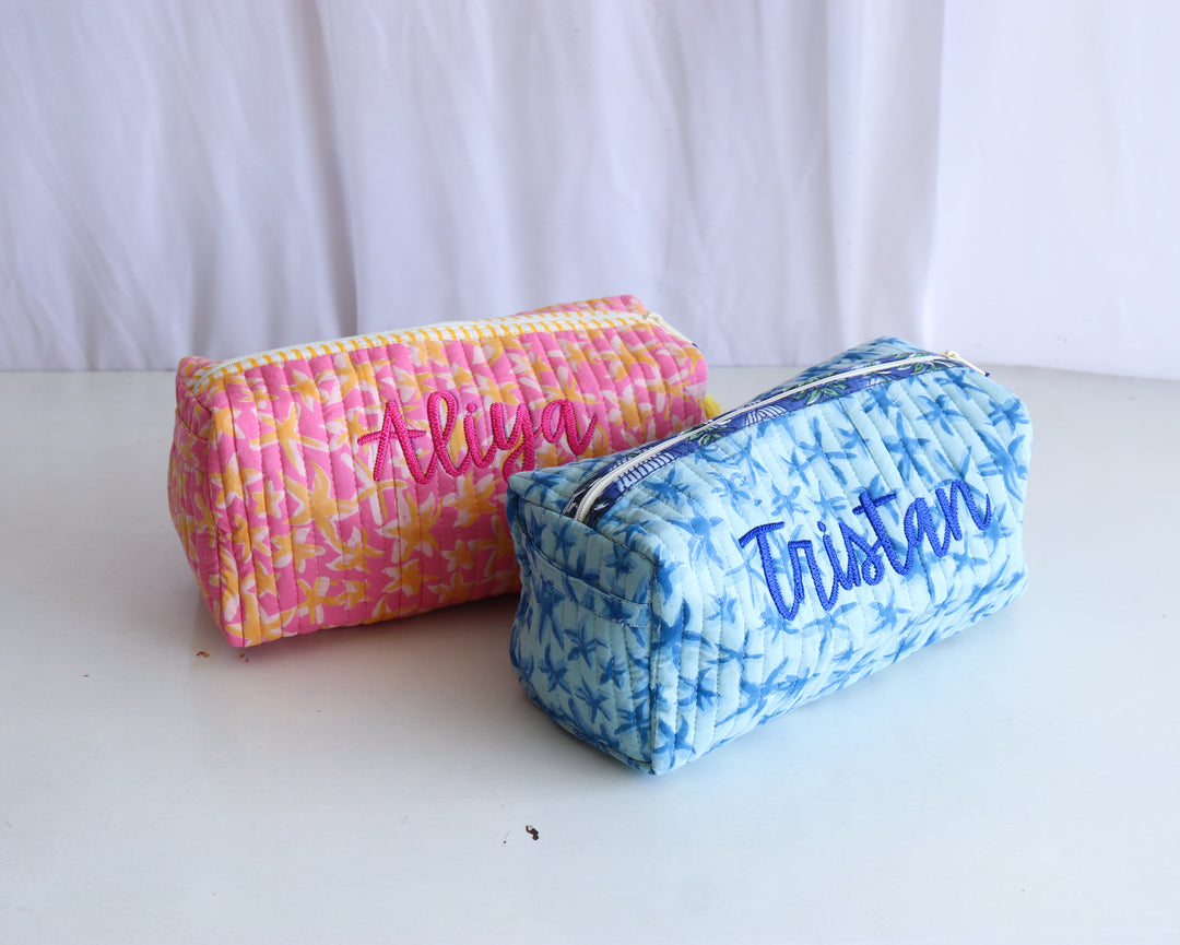 Personalized Medium Quilted Pouches – Siblings Gift Set (Set of 2) - Custom name