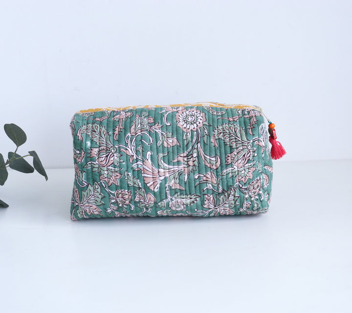 Block print make up bags - Set of 3 - Green Vines