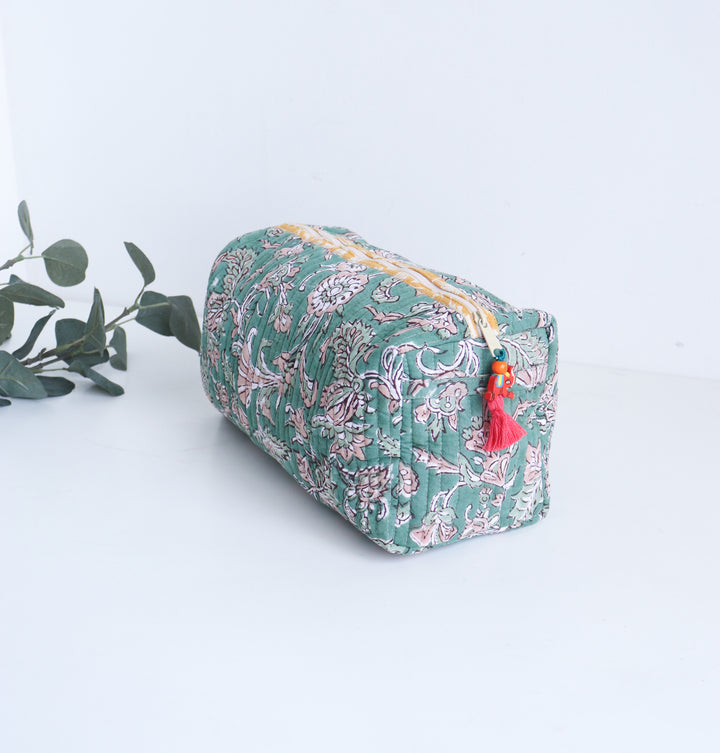 Block print make up bags - Set of 3 - Green Vines