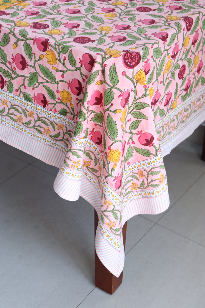 Anar Bahaar floral tablecloth - 6 seater block print table cloth - 60x90 inches