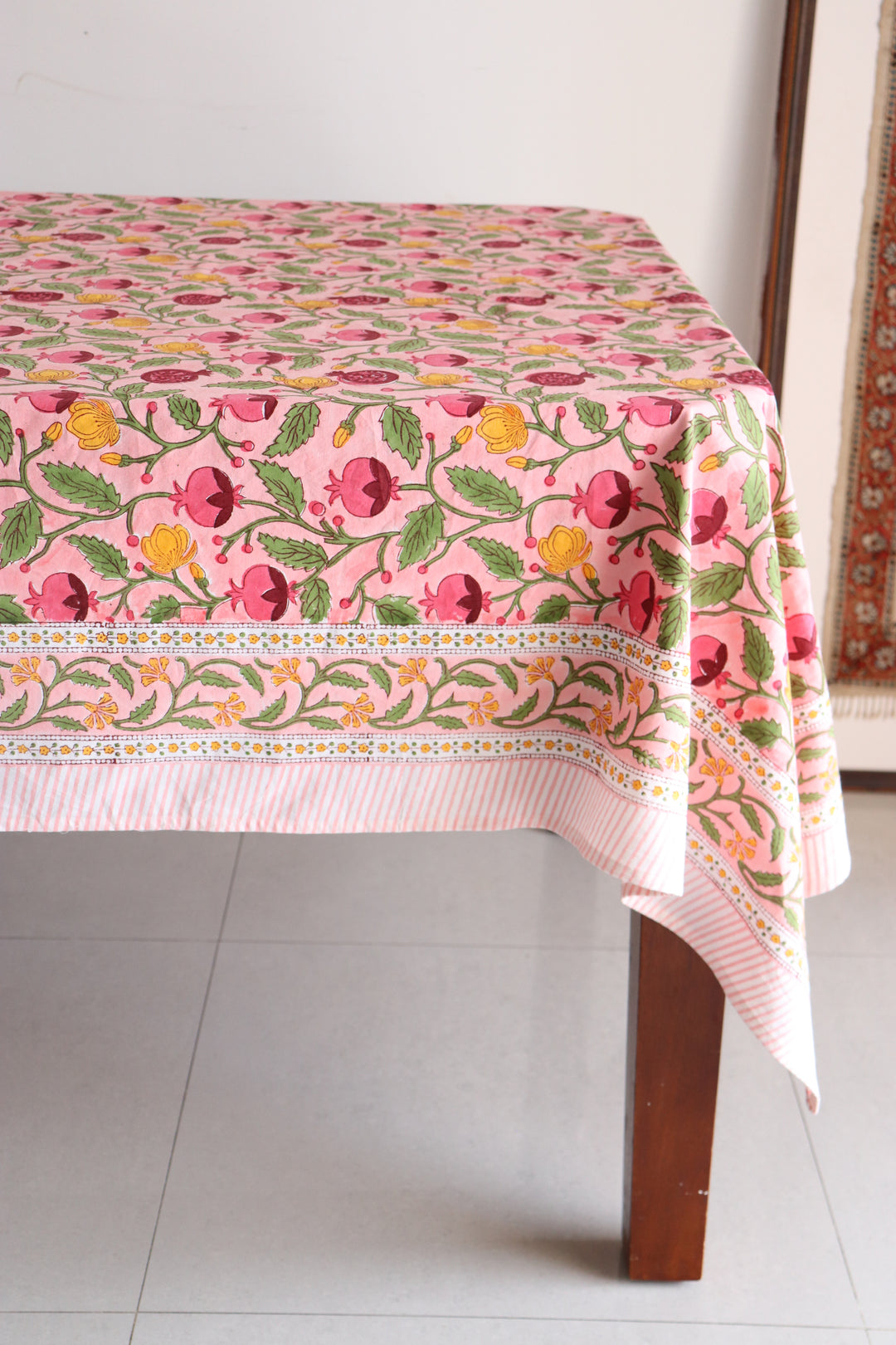 Anar Bahaar floral tablecloth - 6 seater block print table cloth - 60x90 inches