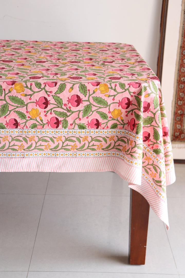 Anar Bahaar floral tablecloth - 6 seater block print table cloth - 60x90 inches