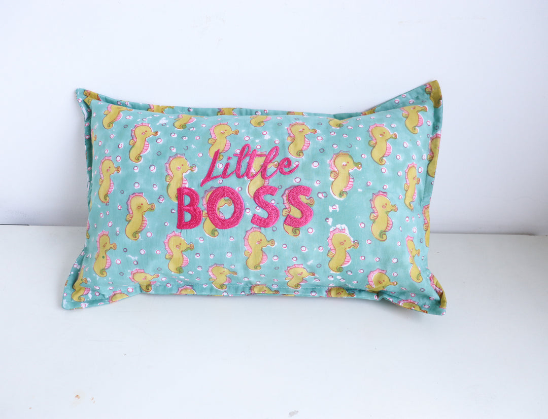 Little Boss- Hand Block Printed Kids Pillow Cover - 12x20 Inches