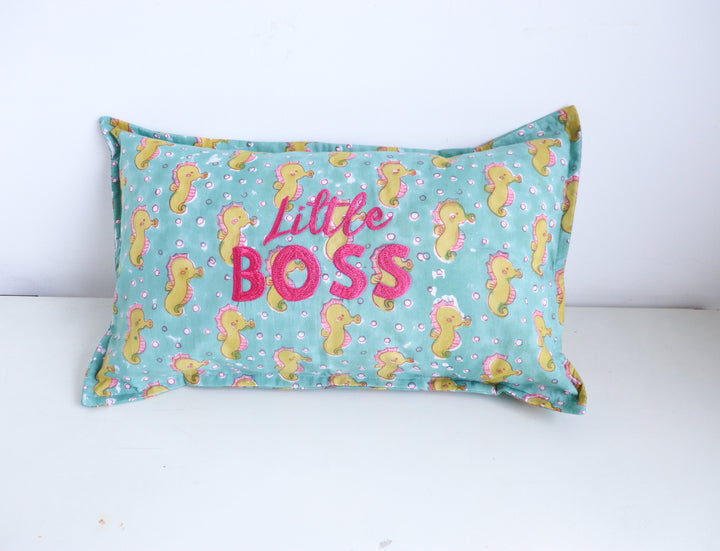 Little Boss- Hand Block Printed Kids Pillow Cover - 12x20 Inches