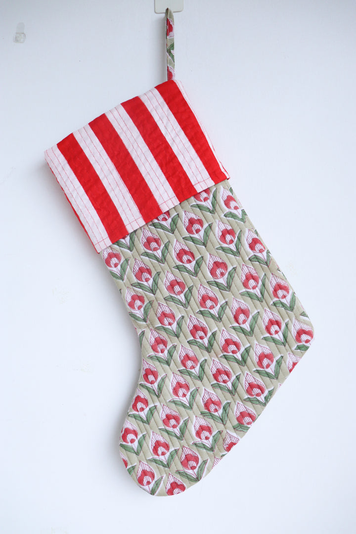 Large Christmas stocking - Quilted Christmas Hanging Decoration - Elf on the Shelf