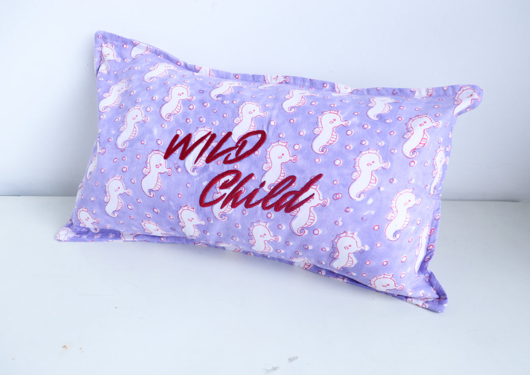 "Wild Child" Hand Block Printed Kids Pillow Cover - 12x20 Inches