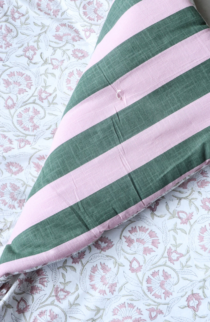 Reversible Block Print Floor Mattress - Light Pink &amp; Stripes - 3x6 Feet