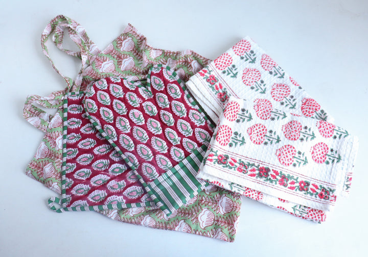 Home Chef Gift Set - Block Print Handmade Kitchen Essentials - Red