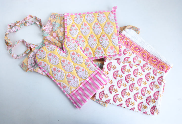 Home Chef Gift Set - Block Print Handmade Kitchen Essentials - Yellow