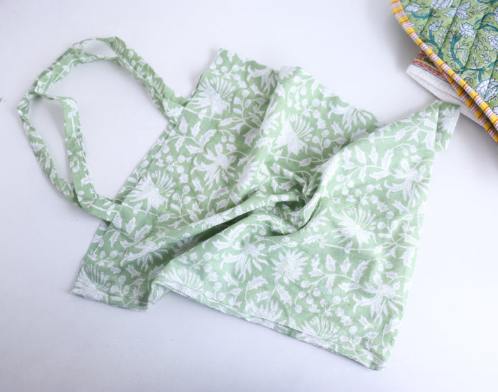 Home Chef Gift Set - Block Print Handmade Kitchen Essentials - Green