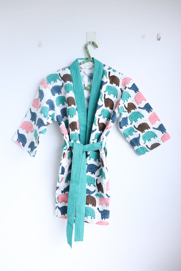 Personalized Kids Waffle Robe - Happy Elephant Party Robe