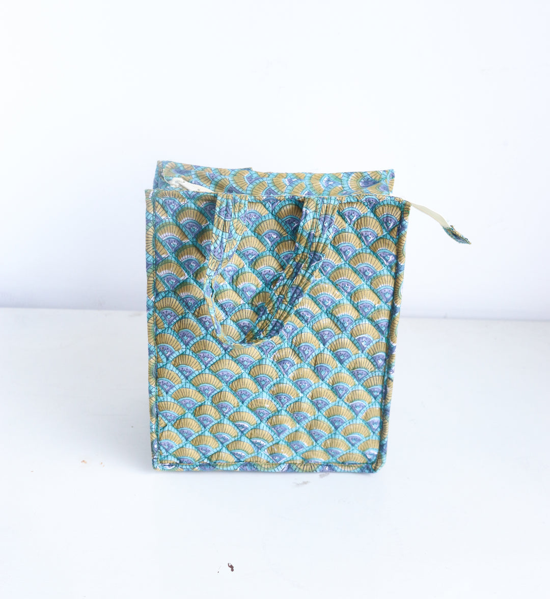 Lunch Tote bags - Block print quilted lunch bags - Teal Geometric