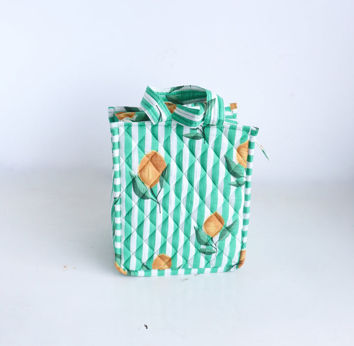 Fruity Mini Tote bags - Lunch tote bag - Boho quilted lunch bags - Green Lemons