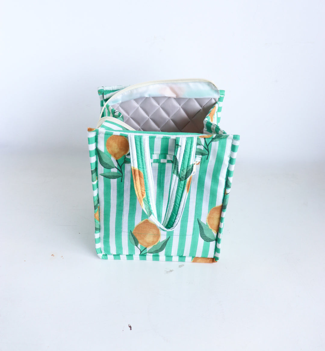 Fruity Mini Tote bags - Lunch tote bag - Boho quilted lunch bags - Green Lemons