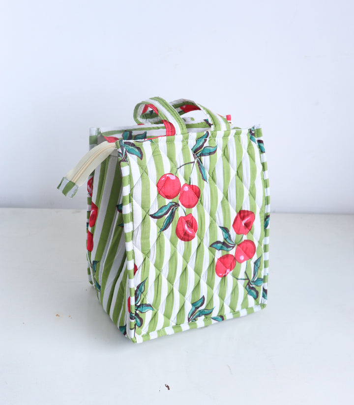 Fruity Mini Tote bags - Lunch tote bag - Boho quilted lunch bags - Green Cherries