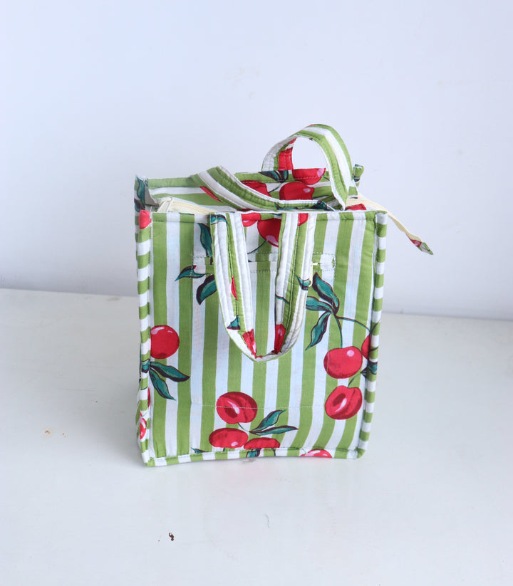 Fruity Mini Tote bags - Lunch tote bag - Boho quilted lunch bags - Green Cherries
