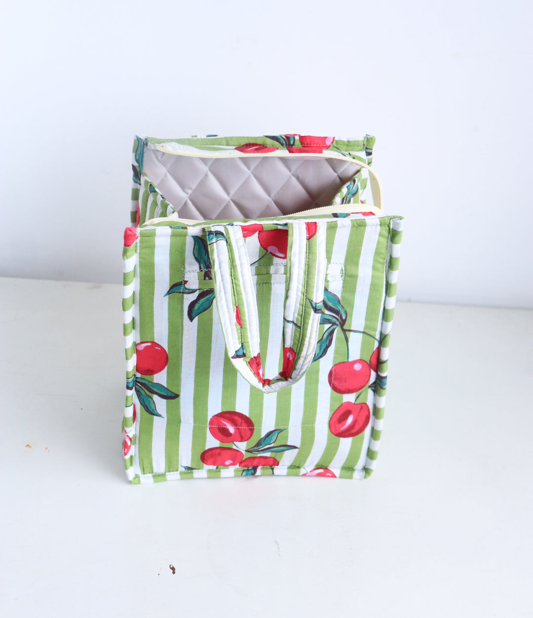 Fruity Mini Tote bags - Lunch tote bag - Boho quilted lunch bags - Green Cherries