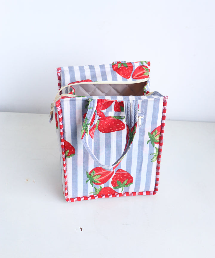 Fruity Mini Tote bags - Lunch tote bag - Boho quilted lunch bags - Grey strawberries