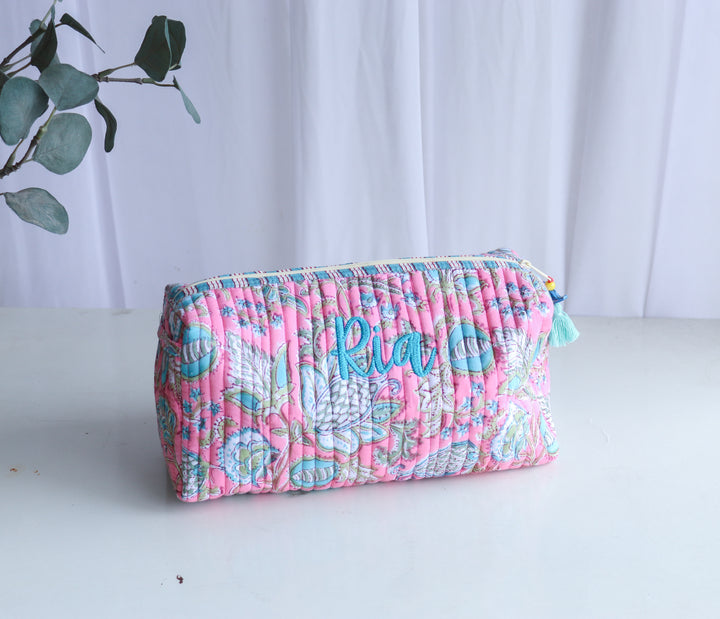 Personalized Large Block Print Makeup Bag - Custom Name