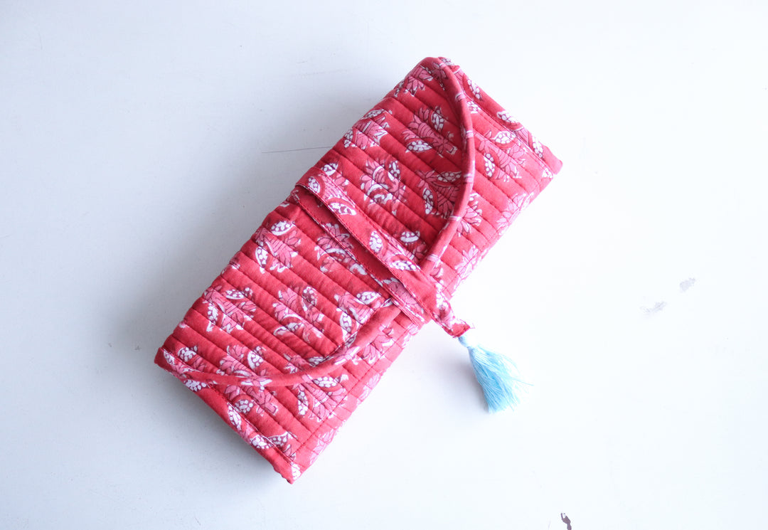 Personalized Travel Jewelry Roll-Up Pouch - Block Print