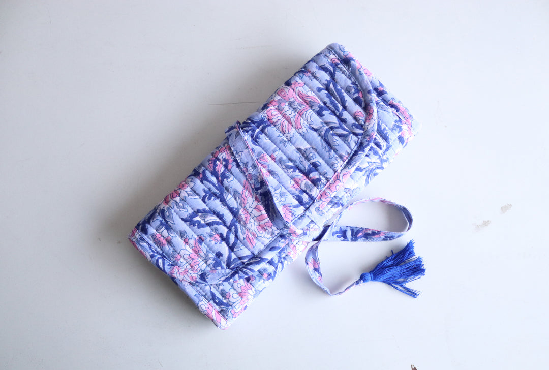 Personalized Travel Jewelry Roll-Up Pouch - Block Print