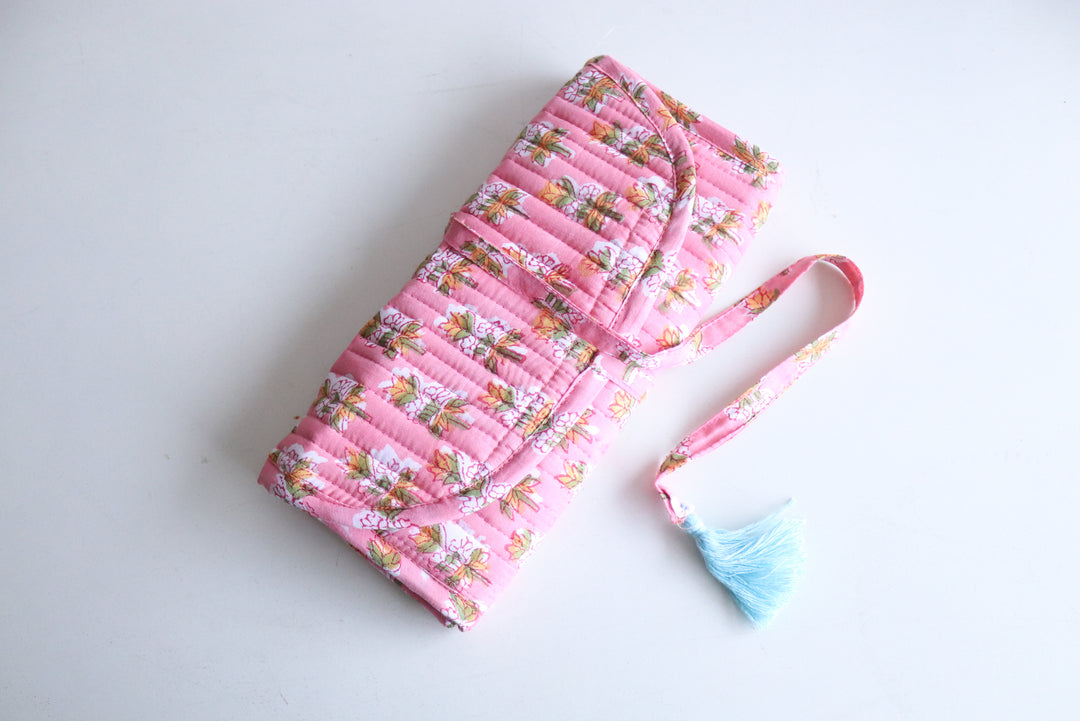 Personalized Travel Jewelry Roll-Up Pouch - Block Print