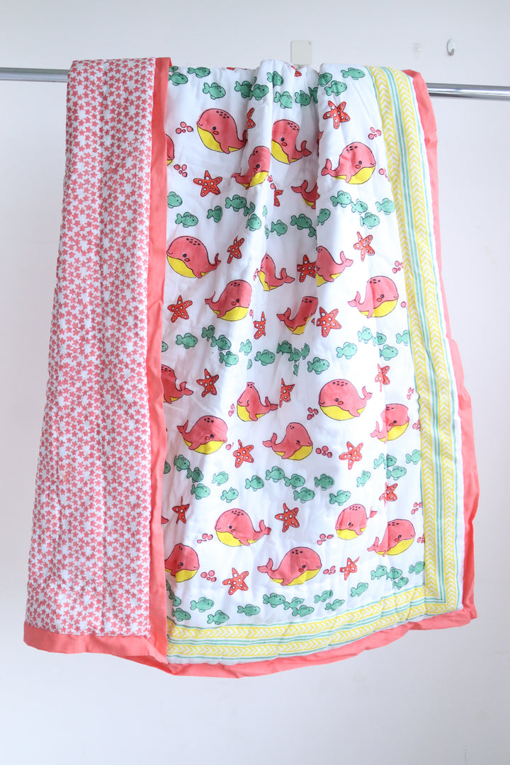 Personalized Mulmul Baby &amp; Toddler Dohar - Pink Happy Whales