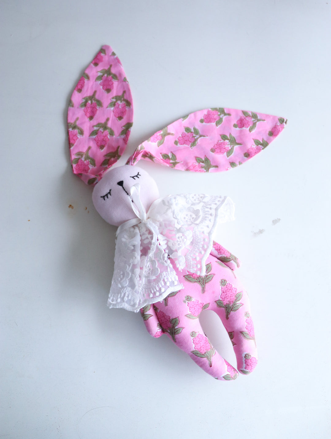 Personalised handmade block print Bunny dolls - Pink