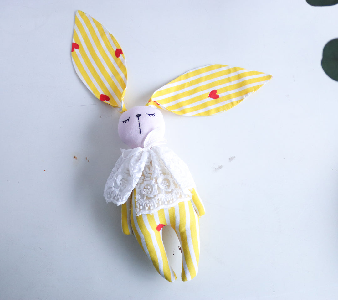 Personalised handmade block print Bunny dolls - Yellow