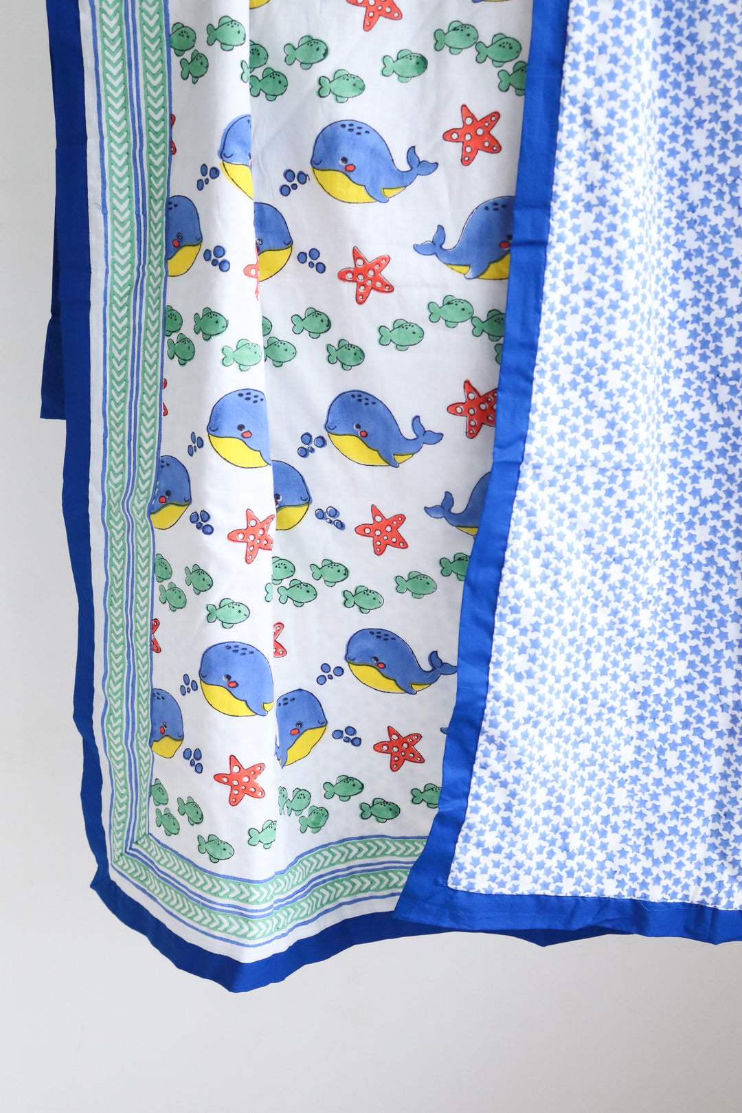 Personalized Mulmul Baby &amp; Toddler Dohar - Blue Happy Whales