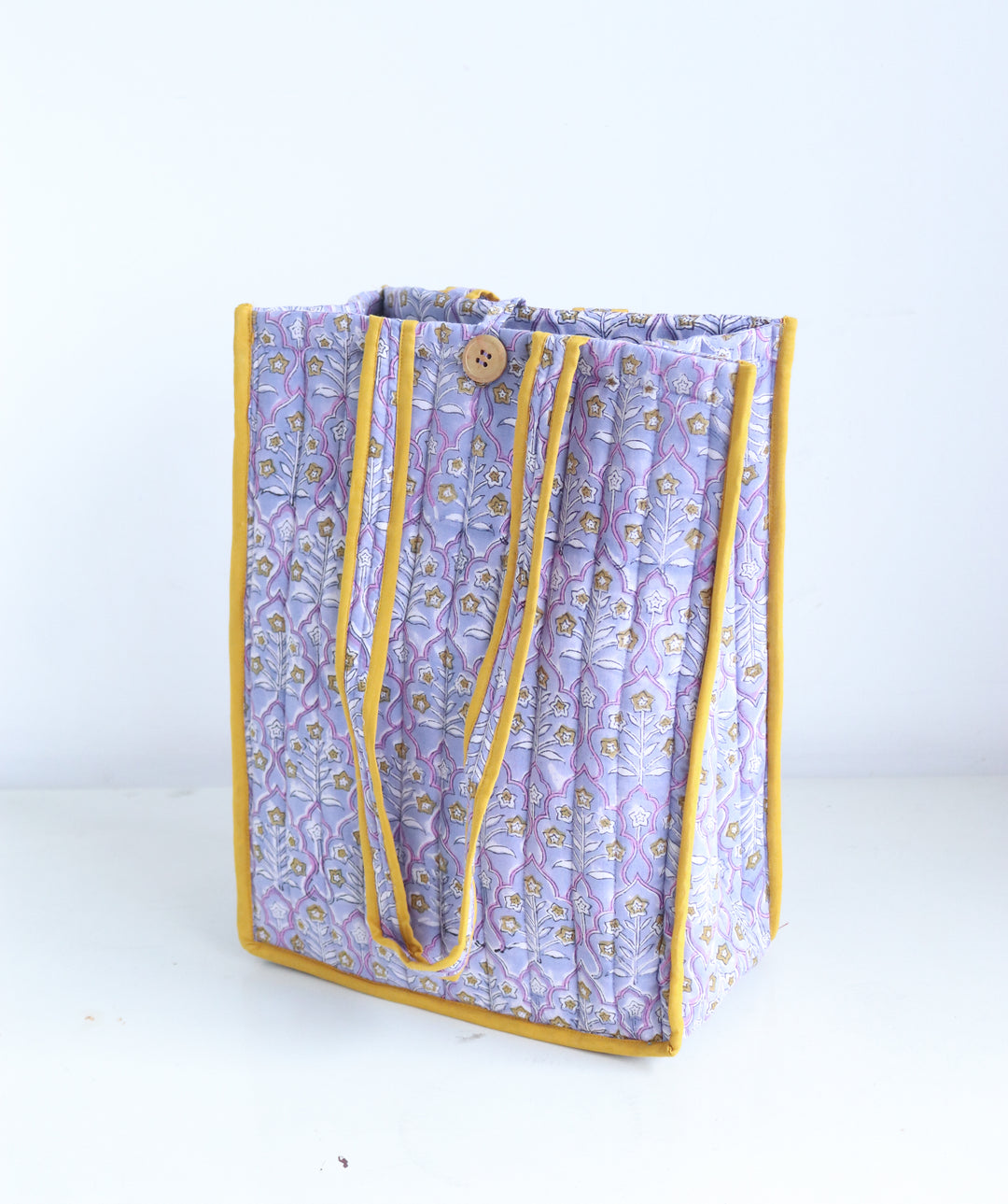 Block Print Quilted Tote Bag - Light Purple - Everyday Shopping Bag