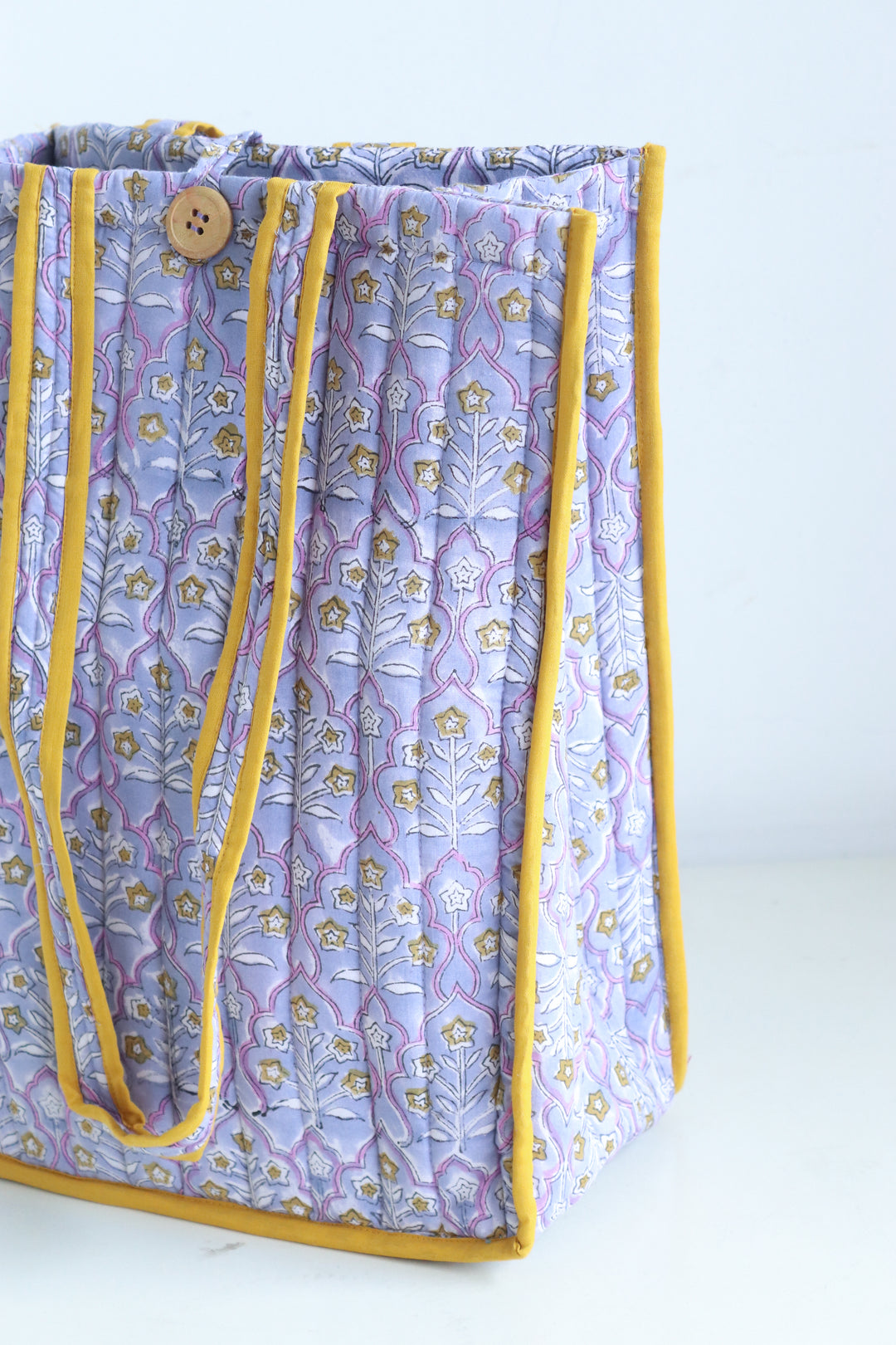 Block Print Quilted Tote Bag - Light Purple - Everyday Shopping Bag