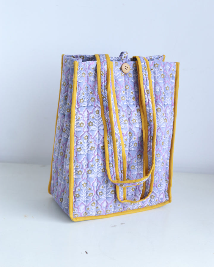 Block Print Quilted Tote Bag - Light Purple - Everyday Shopping Bag