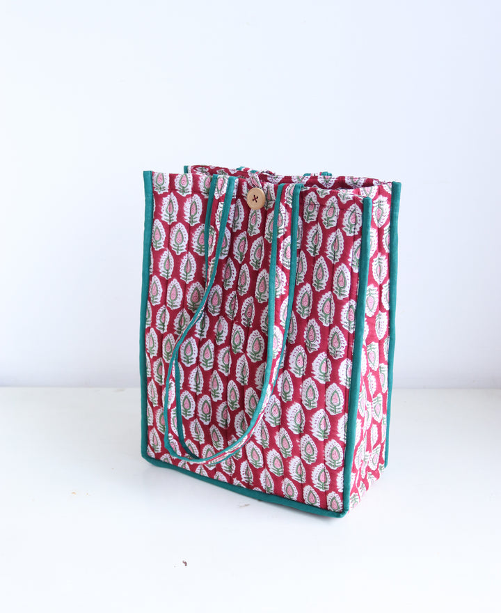 Block Print Quilted Tote Bag - Red - Everyday Shopping Bag