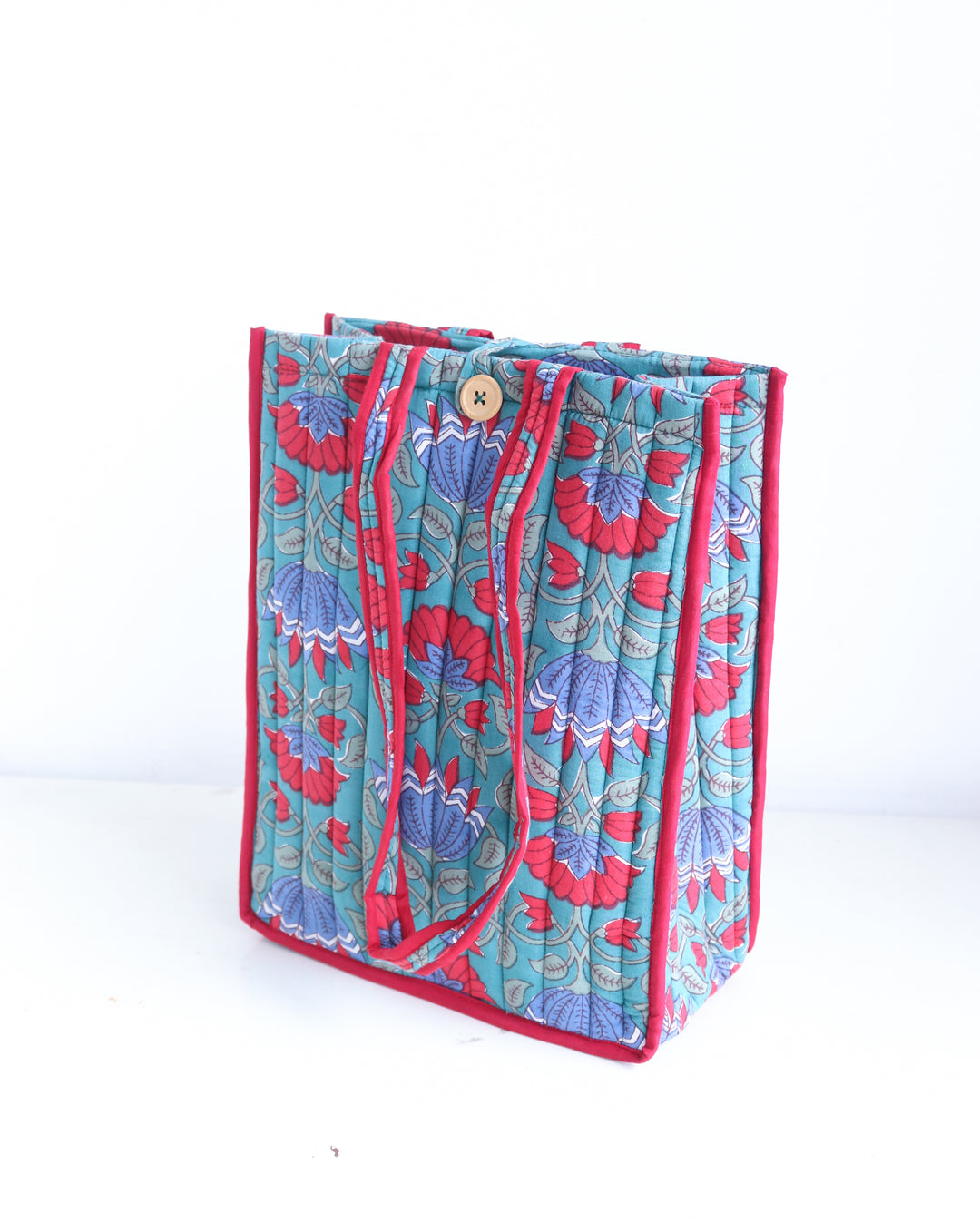 Block Print Quilted Tote Bag - Dark Green - Everyday Shopping Bag
