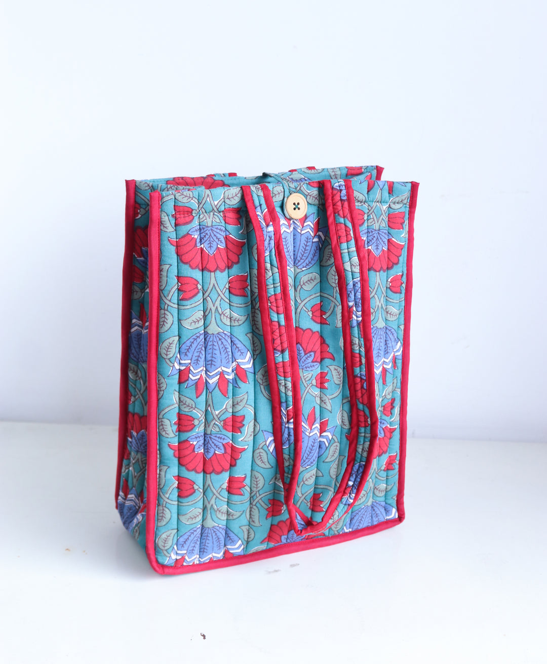 Block Print Quilted Tote Bag - Dark Green - Everyday Shopping Bag